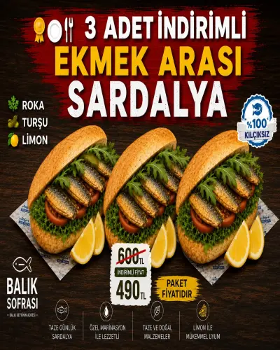 3 ÂDET İNDİRİMLİ EKMEK ARASI SARDALYA
