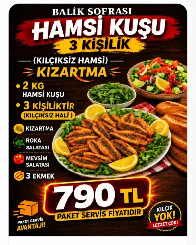 HAMSİ KUŞU 3 KİŞİLİK ( KILÇIKSIZ HAMSİ ) KIZARTMA