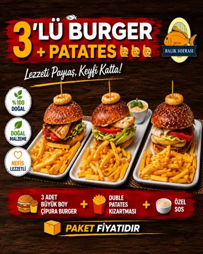 3 'LÜ BURGER+ PATATES 🙋🙋🙋